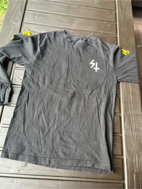 Black Long Sleeve Tee with White 'S/' Chest Logo & Yellow Sleeve Graphics
